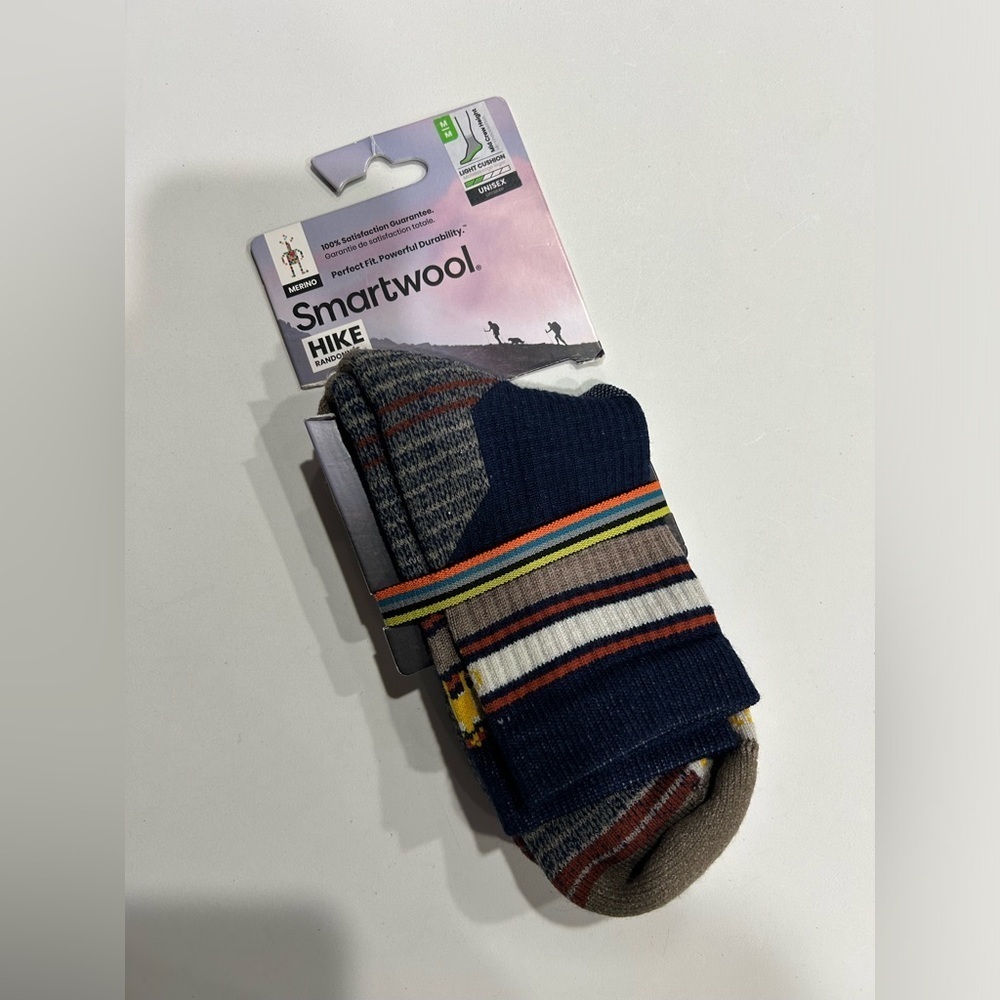 Smartwool Men's Medium Hike Stripe Light Crew Socks Blue Deep Navy Tan NWT